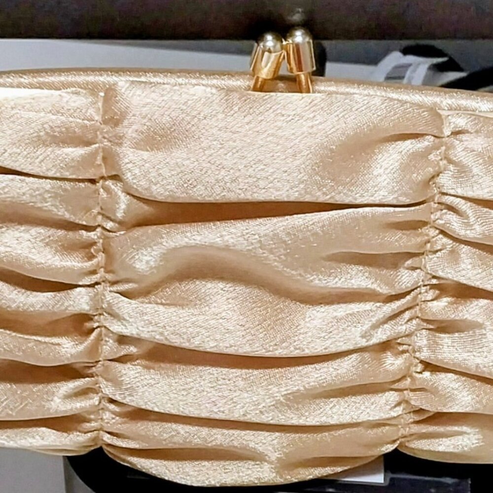 Vintage La Regale Gold Satin Clutch Bag Evening Purse  With Gold Chain